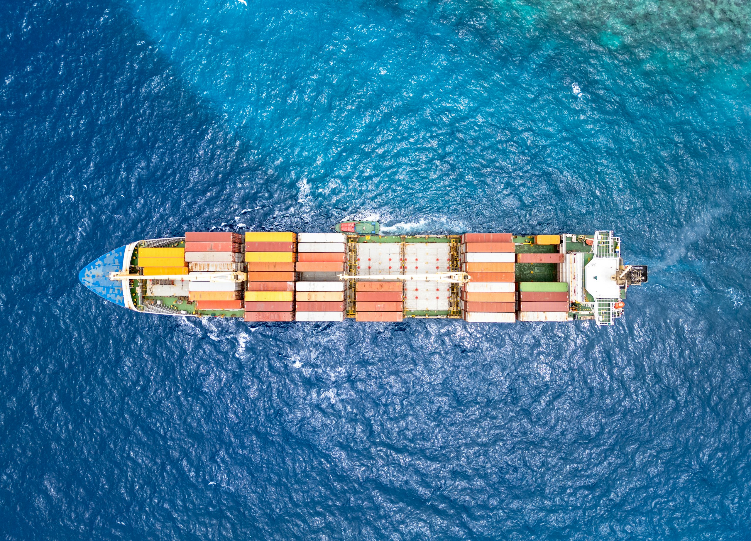 Container ship moving through international waters